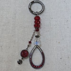 Bag Charm with Red Clear and Gunmetal Charms